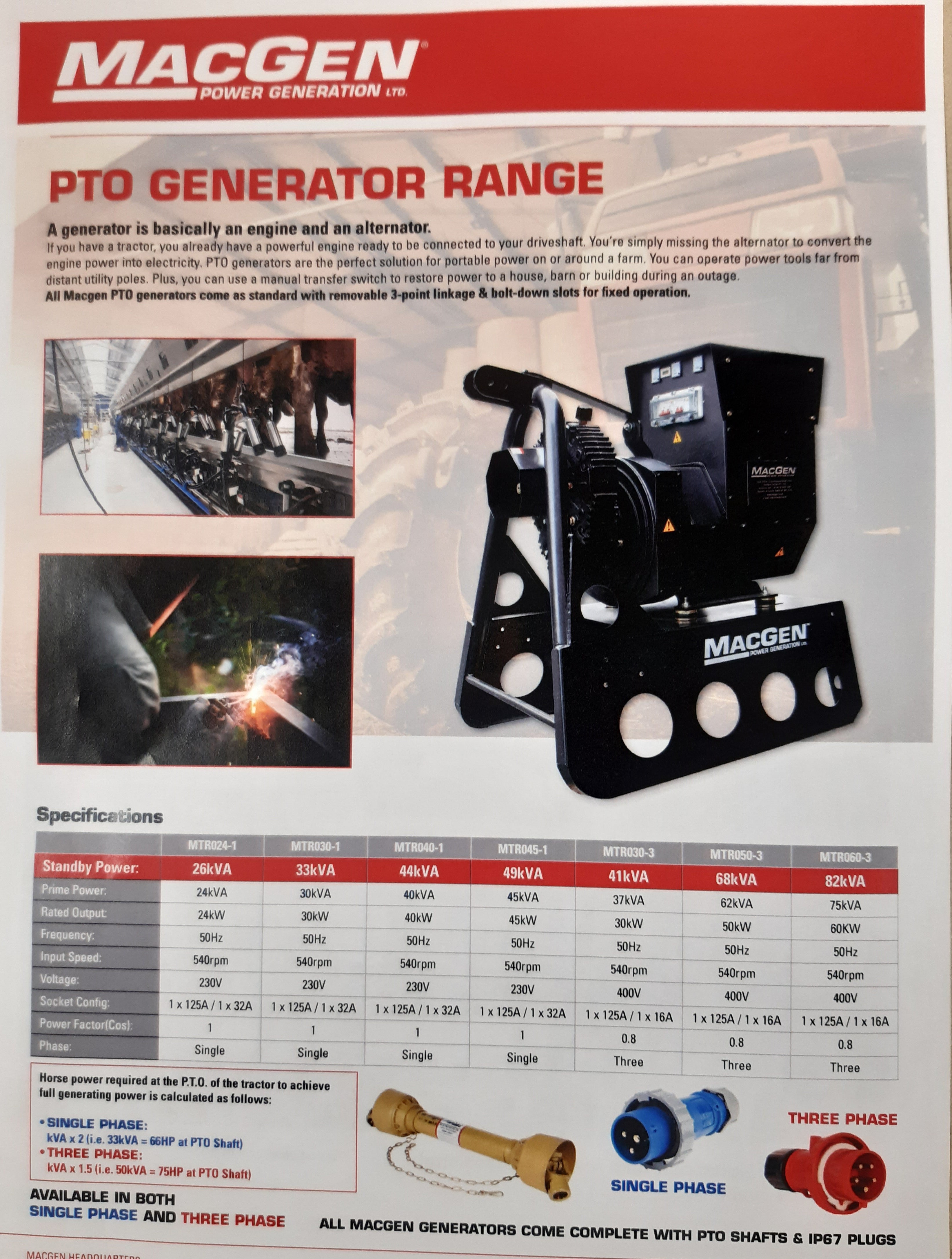 Single Phase 30KW PTO Generator
